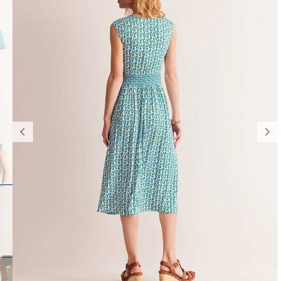 BODEN Thea Sleeveless Floral Midi Dress, Green Tambourine/Daisies, Size 2 - Picture 3 of 14